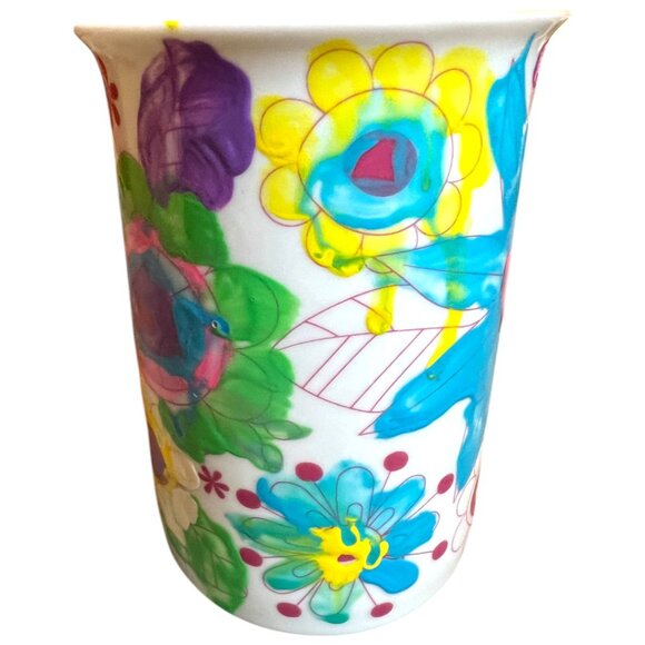 ALEX Ceramic Multicolored Floral Coffee Cup Vibrant Colors 4" tall x 3" diameter - Picture 2 of 14
